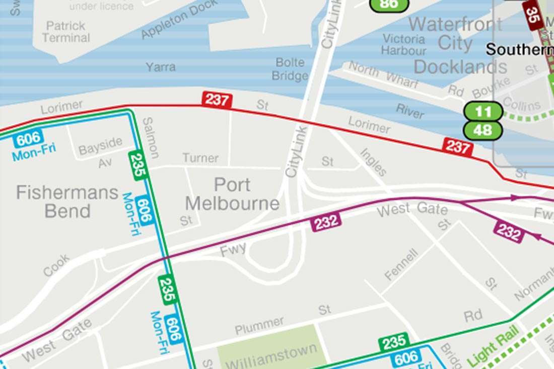 Port Melbourne public transport map