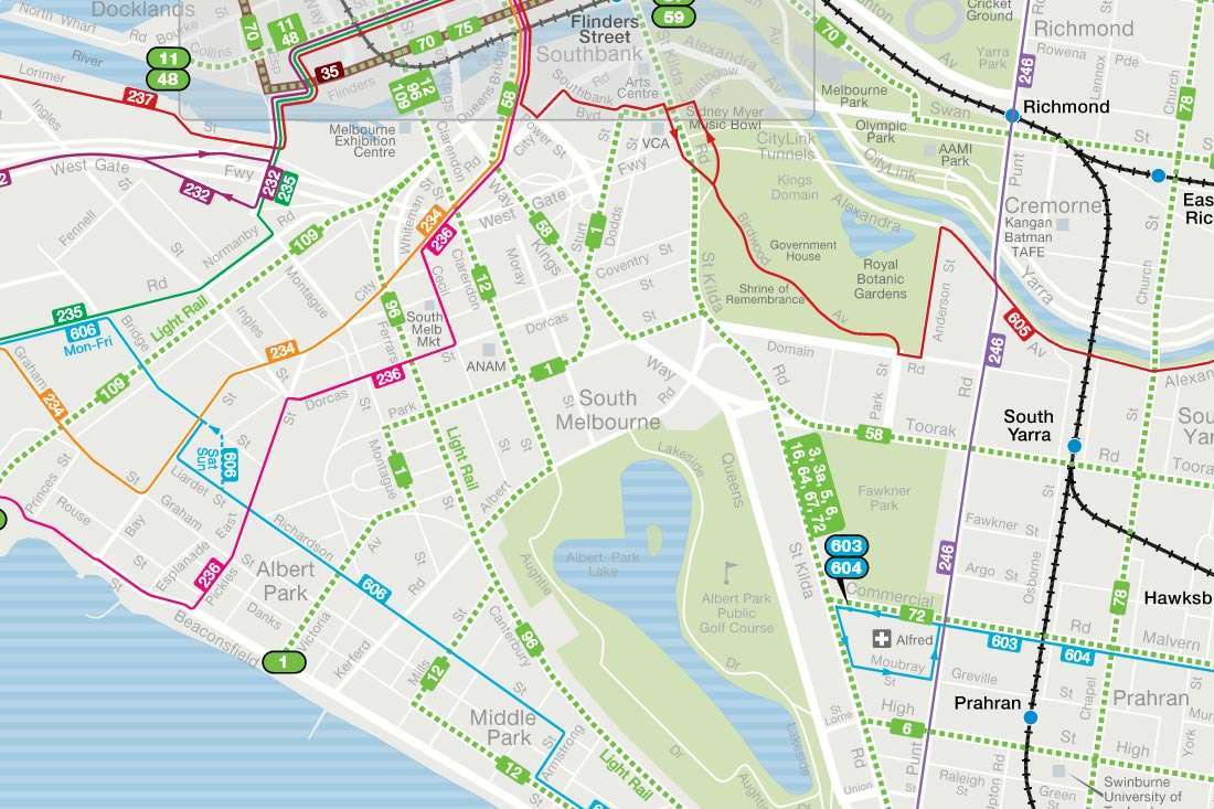 South Melbourne public transport map